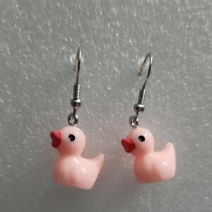 Hand Crafted Pink Duck Charm Earrings